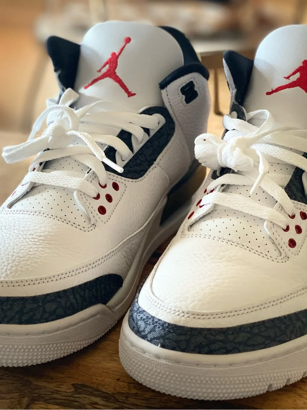 Authenticated Nike Air Jordan 3 Retro Denim “Fire Red Denim” Sneakers